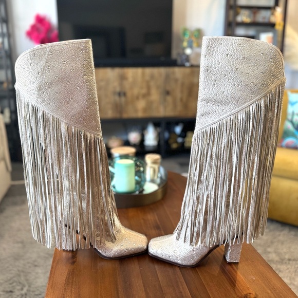 Jessica Simpson Shoes - Jessica Simpson Asire2 Champagne Fringe Heeled Boots